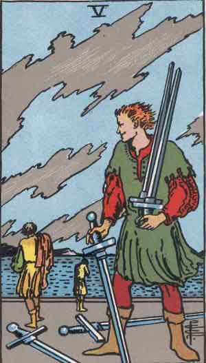 which tarot cards indicate cheating five of swords