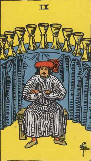 Which tarot card indicates wealth? Nine of Cups